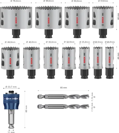 Conjunto de serras copo Bosch PRO Multi Material PC Plus, 14 unid.