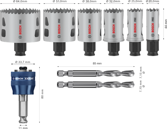 Conjunto de serras copo Bosch PRO Multi Material PC Plus, 9 unid.