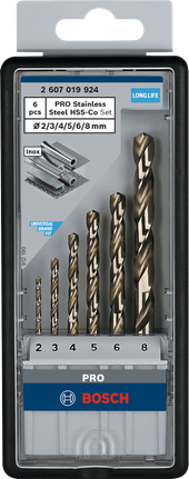 Conjunto de brocas Bosch PRO HSS-Co em aço inoxidável, 6 peças.