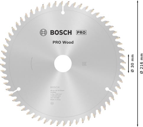 Lâmina de serra circular Bosch PRO Wood 216 mm 60 dentes.