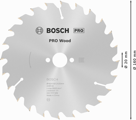 Lâmina de serra circular Bosch PRO Wood 160 mm T24.