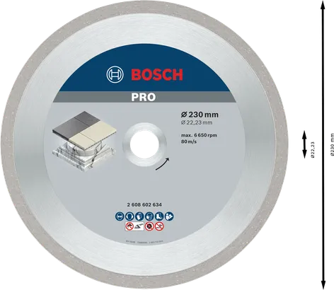 Disco diamantado cerâmico Bosch PRO de 230 mm para corte de azulejos.