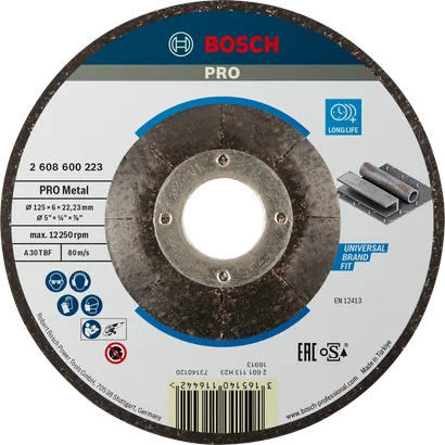 Disco de desbaste Bosch PRO com liga metálica de 125 mm de longa duração.