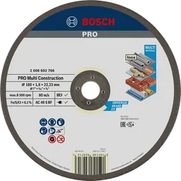 Disco de corte Bosch PRO Multi Material de 180 mm para utilização universal.