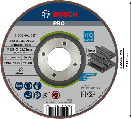 Disco de desbaste semi-flexível Bosch PRO para aço inoxidável.