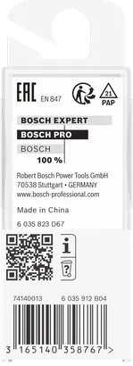 Broca de tupia Bosch PRO com ranhura em V de 90° e haste de 1/2″ e 1/4″.