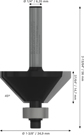 Broca de roteador Bosch PRO Chanfro de 45 graus Haste de 1/4 de polegada.