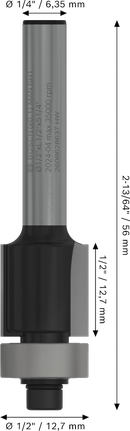 Broca de tupia Bosch PRO com rolamento inferior nivelado de 1/2 x 1/2 pol.