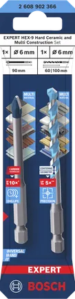 Conjunto de brocas Bosch EXPERT HEX-9 para cerâmica dura e construção múltipla de 6 mm.