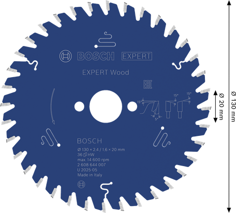 Lâmina de serra circular Bosch EXPERT Wood 130 mm T36 para cortes limpos em madeira.