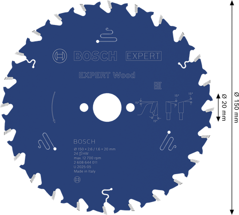 Lâmina de serra circular Bosch EXPERT Wood, com 150 mm de diâmetro.