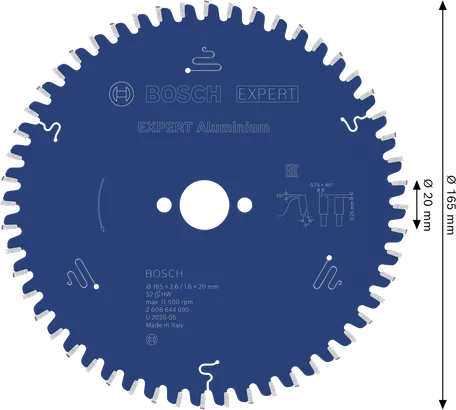 Lâmina de serra circular em alumínio Bosch EXPERT, 165 mm, 52 dentes.