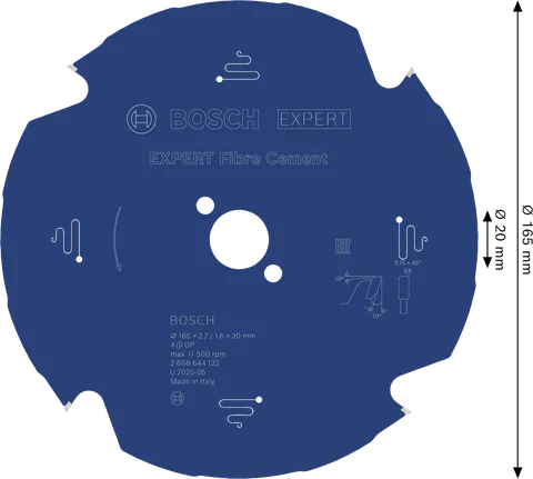 Lâmina de serra circular para fibrocimento Bosch EXPERT 165 mm 4 dentes.