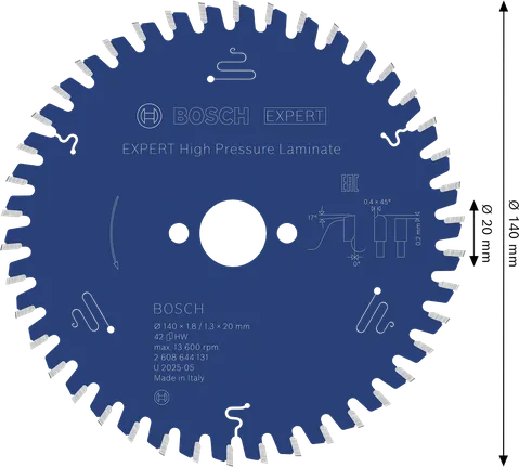 Lâmina de serra circular para laminado de alta pressão Bosch EXPERT, 42 dentes.