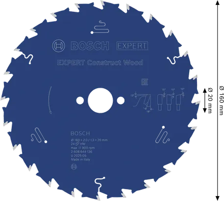 Lâmina de serra circular Bosch EXPERT Construct Wood, 160 mm.