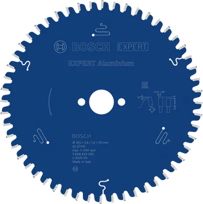 Lâmina de serra circular Bosch EXPERT para alumínio, 165 mm, 52 dentes.