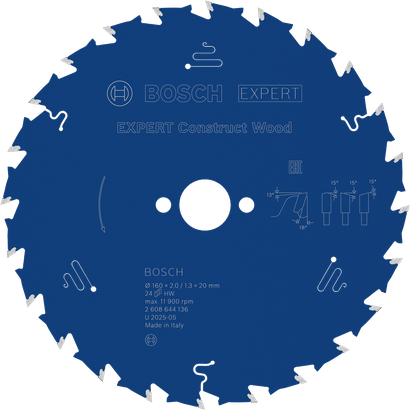 Lâmina de serra circular Bosch EXPERT Construct Wood, 160 mm T24.