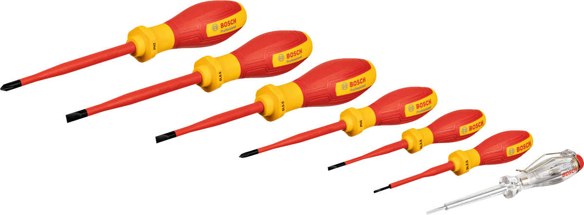 Jogo de chaves de fendas Bosch VDE SL/PH com 7 peças para 1000V.