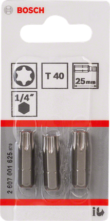 Bosch T40 25mm screwdriver bits set 3-pack.
