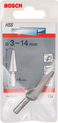 Bosch sheet metal cone bit 3-14 mm for cylindrical drilling.