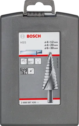 Bosch 3-piece HSS step drill bit set 4-12/4-20/6-30mm.