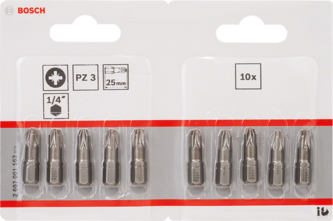 Bosch screwdriver bit Extra Hard PZ3 25mm pack of 10.