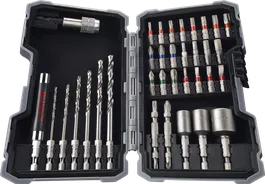 Bosch 43 piece drill and screwdriver bit set in case.
