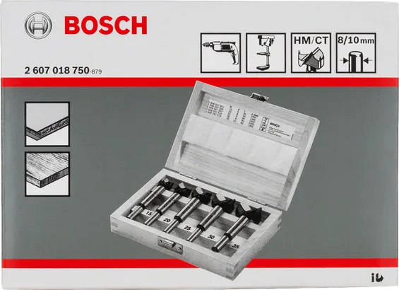 Bosch 5-piece tungsten carbide hinge cutting bit set.