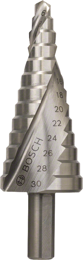 Bosch HSS step drill bit 6-30mm for precise hole sizing.