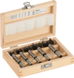 Bosch 5-piece tungsten carbide hinge cutting bit set.