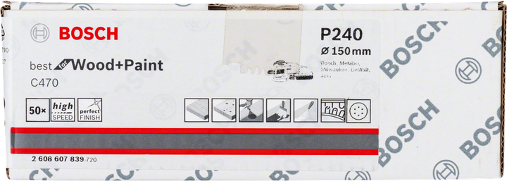 Bosch C470 sanding sheet pack of 50, 150mm P240 grit.