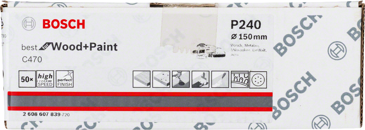 Bosch C470 sanding sheet pack of 50, 150mm P240 grit.