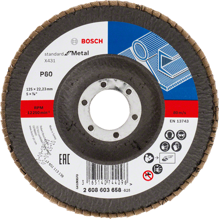 Bosch X431 flap disc for metal, 125mm diameter P80 grit.