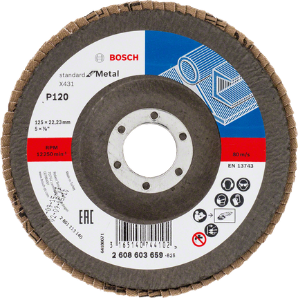 Bosch X431 flap disc for metal, 125 mm diameter, grit 120.