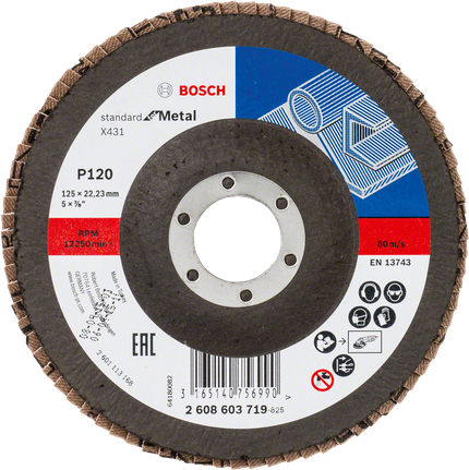 Bosch X431 flap disc 125mm for metal, grit 120.