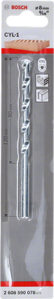 Bosch CYL-1 masonry drill bit 8mm for concrete and stone.