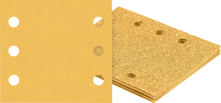 Bosch sanding sheets with six dust extraction holes.