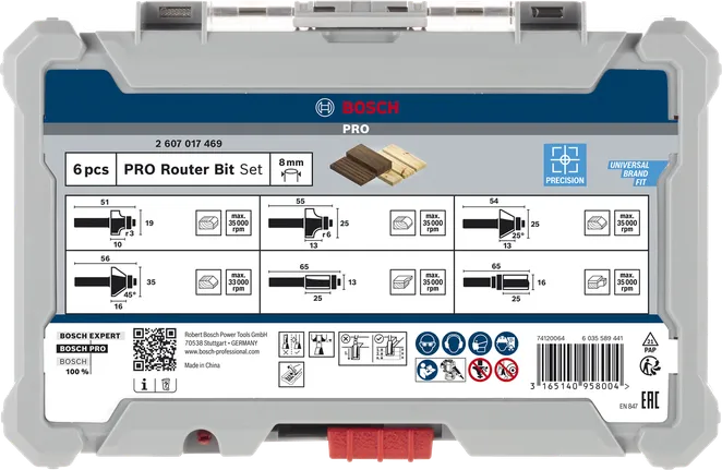 Bosch PRO Router Bit Trim and Edging Set 8 mm 6 pcs.