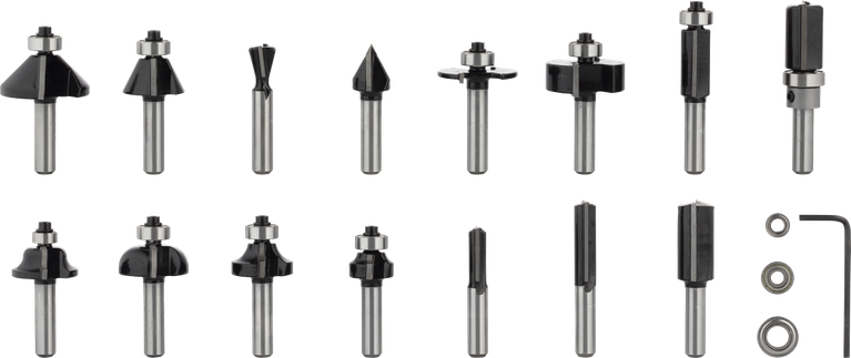 Bosch PRO Router Bit Mixed Set 15 pcs with 8 mm shank.