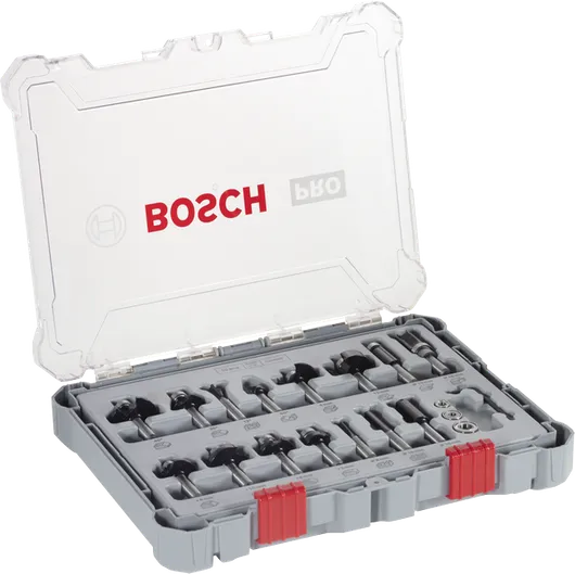 Bosch PRO Router Bit Mixed Set 15 pcs in plastic case.