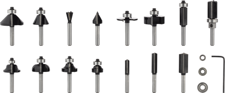 Bosch PRO Router Bit Mixed Set 6 mm shank, 15 pieces.