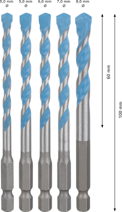Bosch EXPERT HEX-9 Multi Construction Drill Bit Set, 5 pieces.