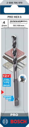 Bosch PRO HEX-5 4 mm drill bit for long life and universal fit.