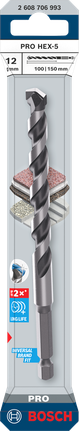 Bosch PRO HEX-5 drill bit 12x100x150 mm for various materials.