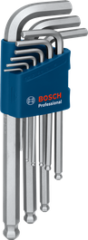 Bosch 9 piece S2 hex Allen key set in blue holder.