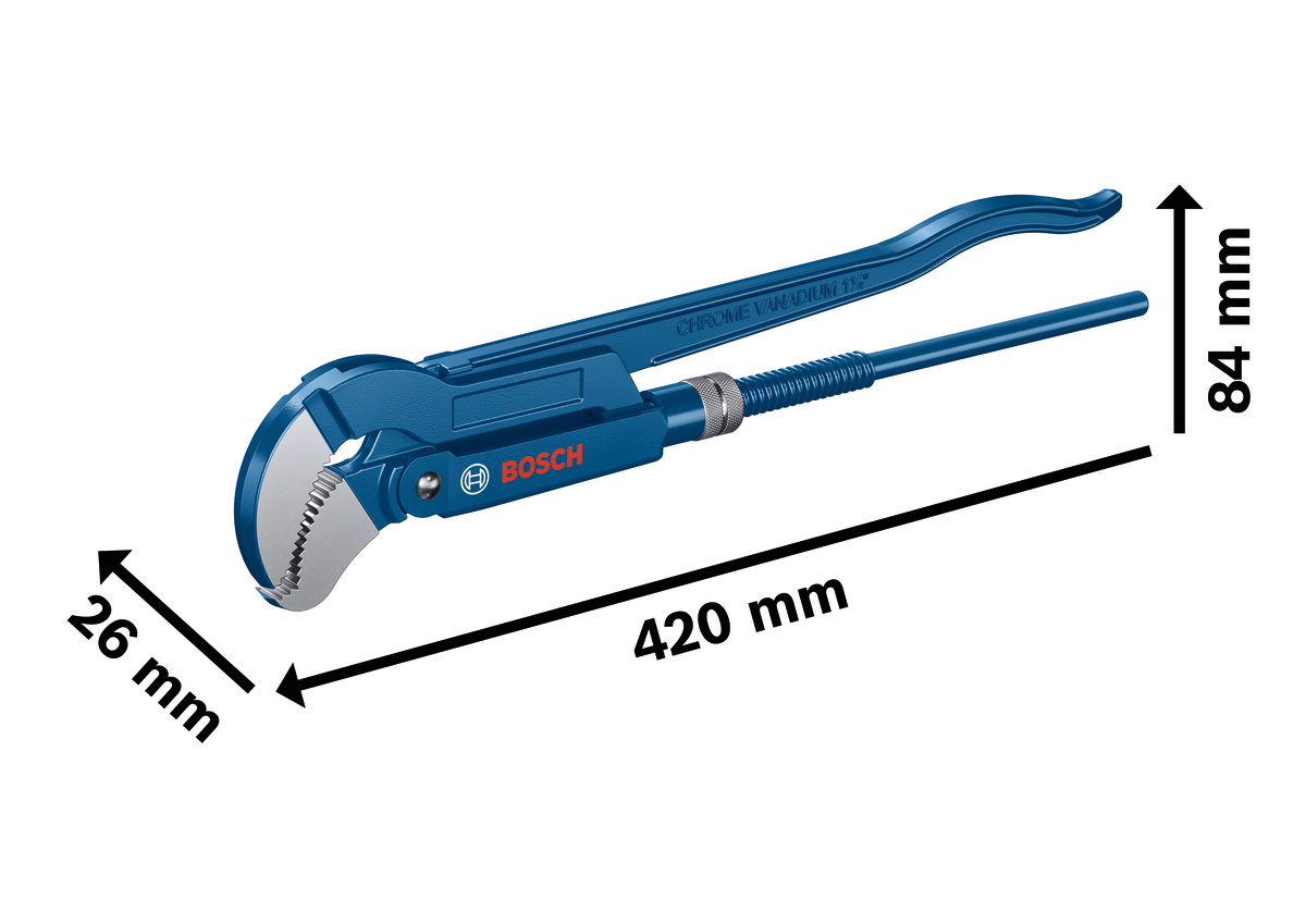 Sanitary Corner Pipe Wrench, 45°, 420 mm Professional