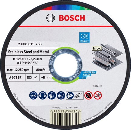 Bosch stainless steel and metal cutting disc 125 mm.