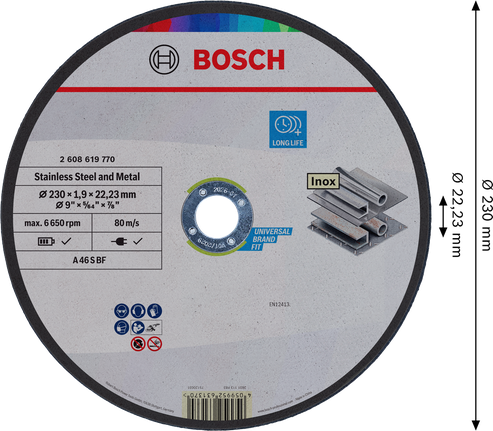 Bosch stainless steel and metal cutting disc 230mm.
