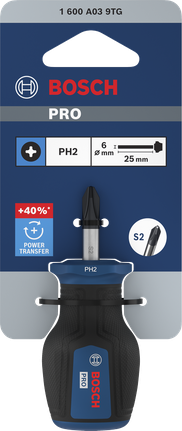 Bosch PRO Stubby Screwdriver PH2 x 25 mm with ergonomic handle.