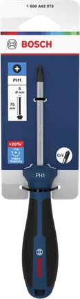 Bosch PH1 x 75 mm screwdriver with ergonomic handle.